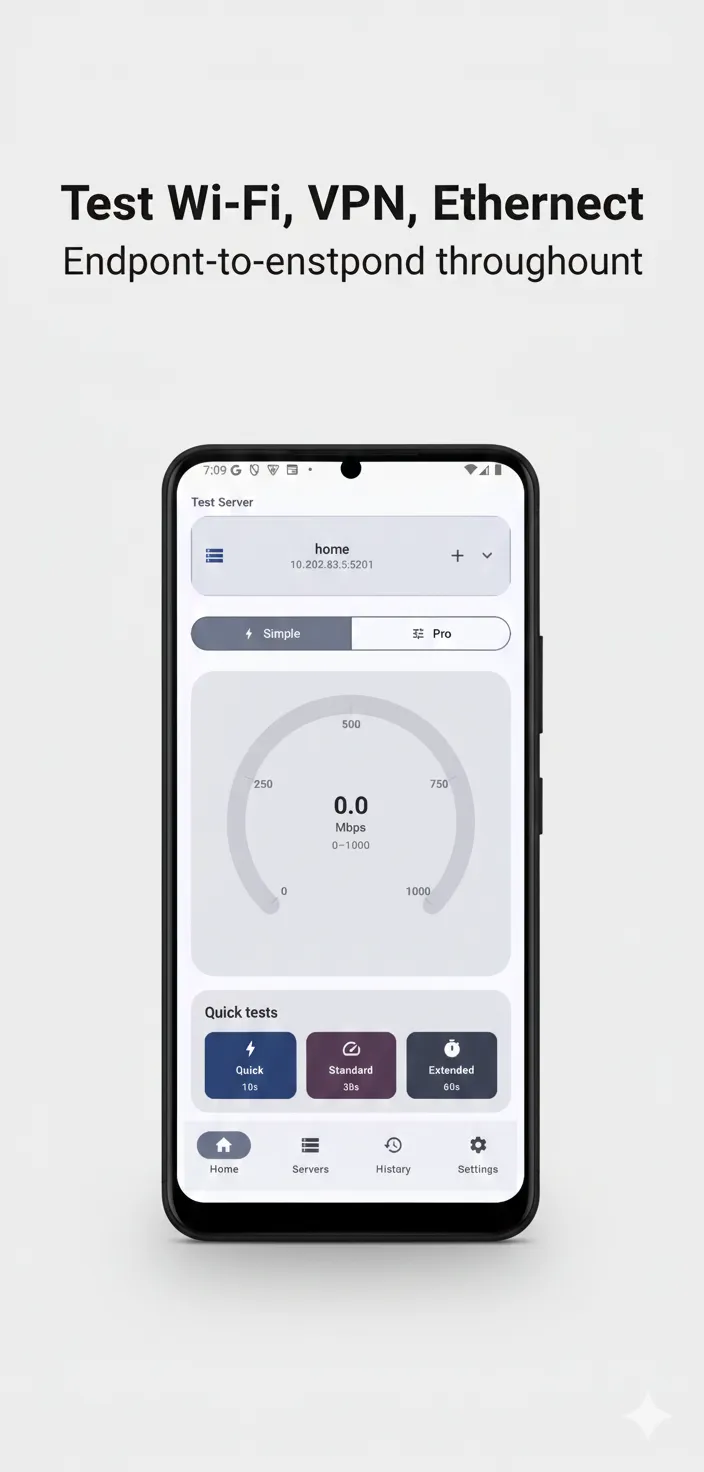 Server mode configuration screen in the Android iPerf3 app