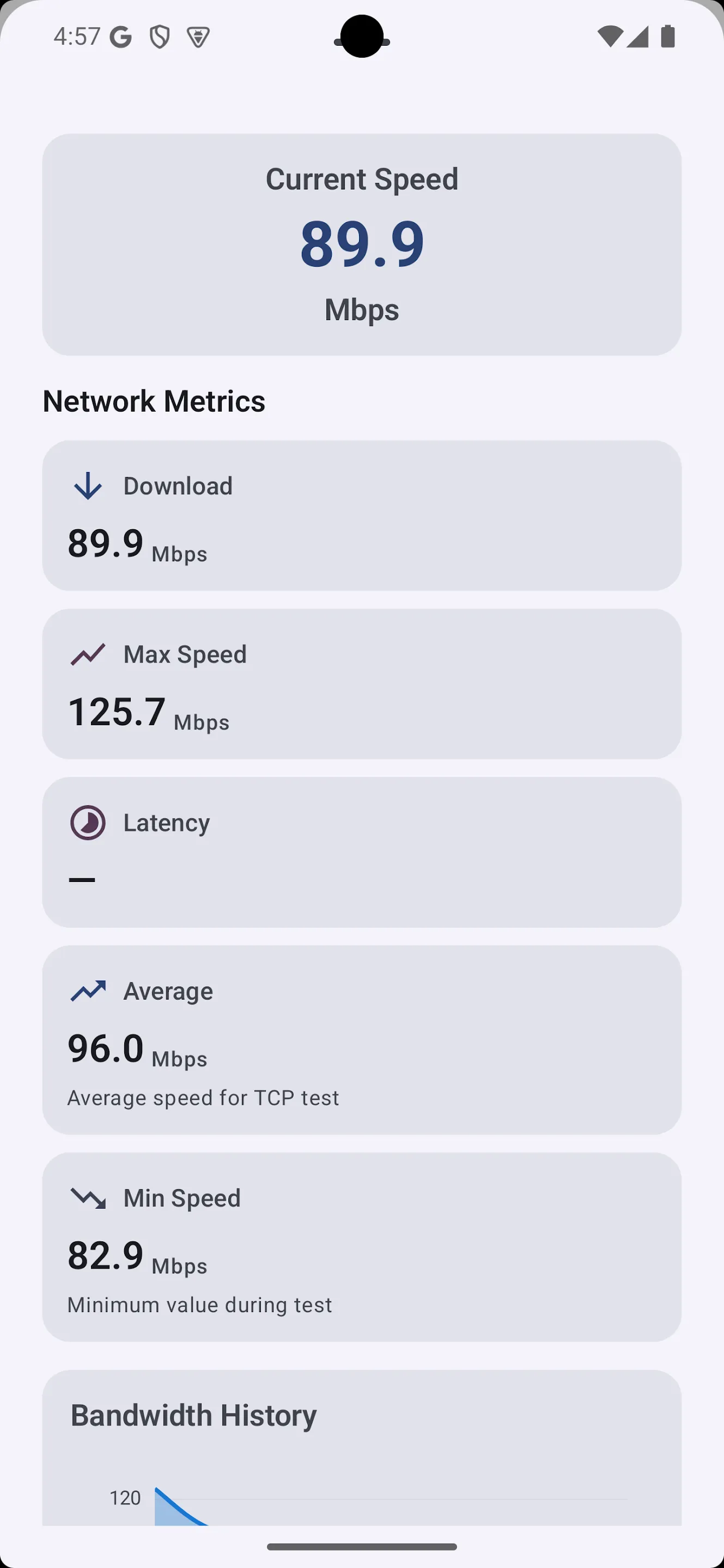 Results history and saved network test sessions in iPerf3 for Android