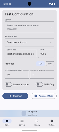Main screen with mode selection